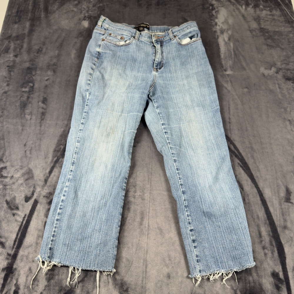 Venezia Jeans Womens 16 Tall Blue Denim Raw Hem Straight Leg Stretch 4227